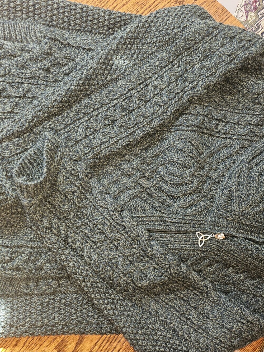 Aran Crafts Heathered Green Cable Knit / Side Zip Sweater Cardigan - Medium - Picture 3 of 11